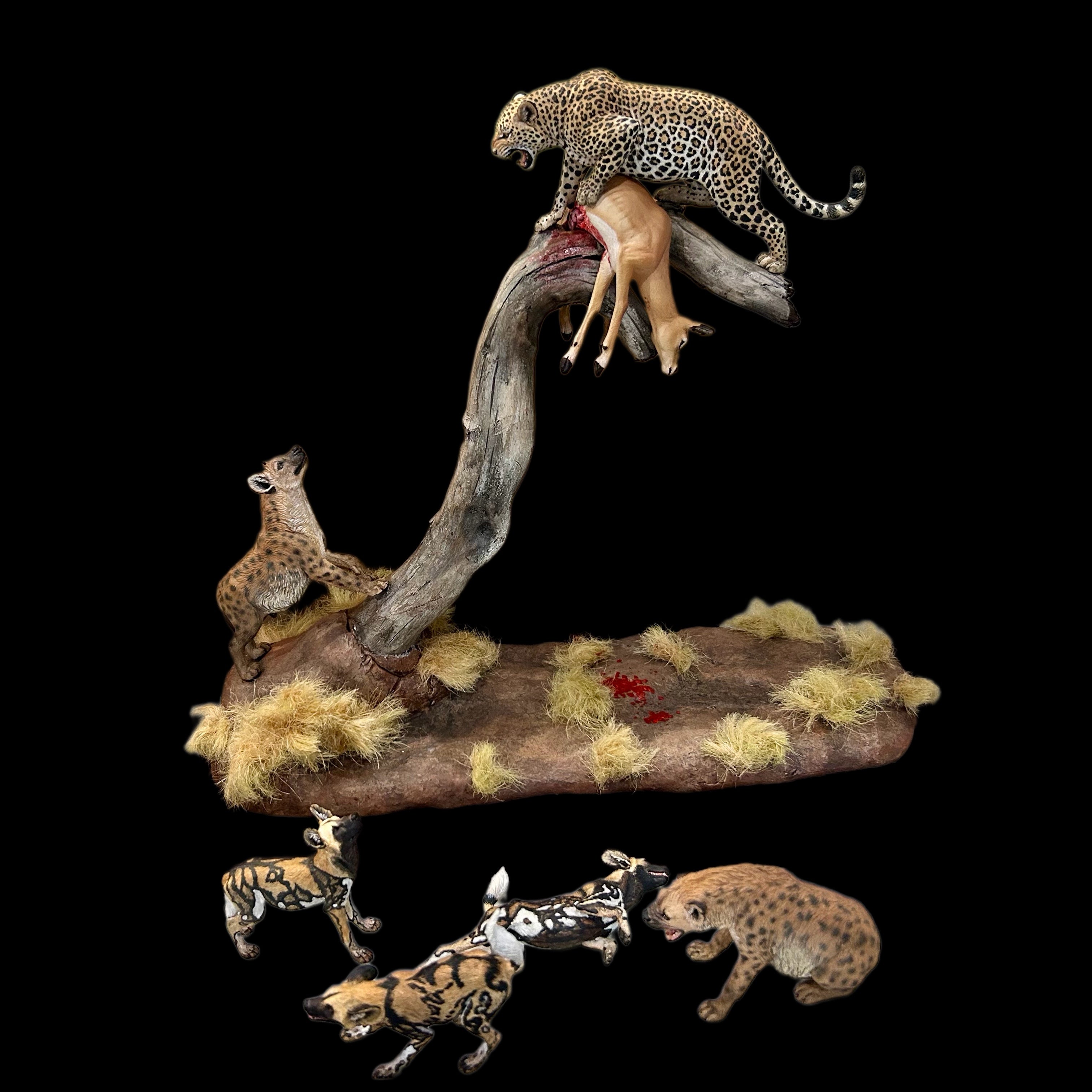Leopard Food-Defense Scene Museum-Quality Wildlife Replica Figure 1:15 Scale Guoxiong Studio
