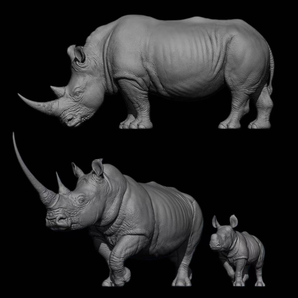White Rhinoceros statue Model Kit 1:10 1:15 1:18 1:35 Scale