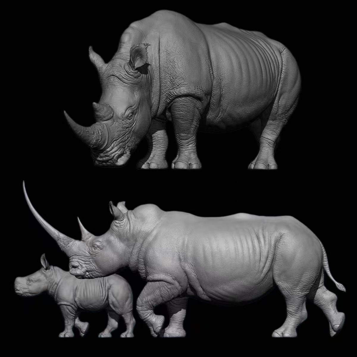 White Rhinoceros statue Model Kit 1:10 1:15 1:18 1:35 Scale