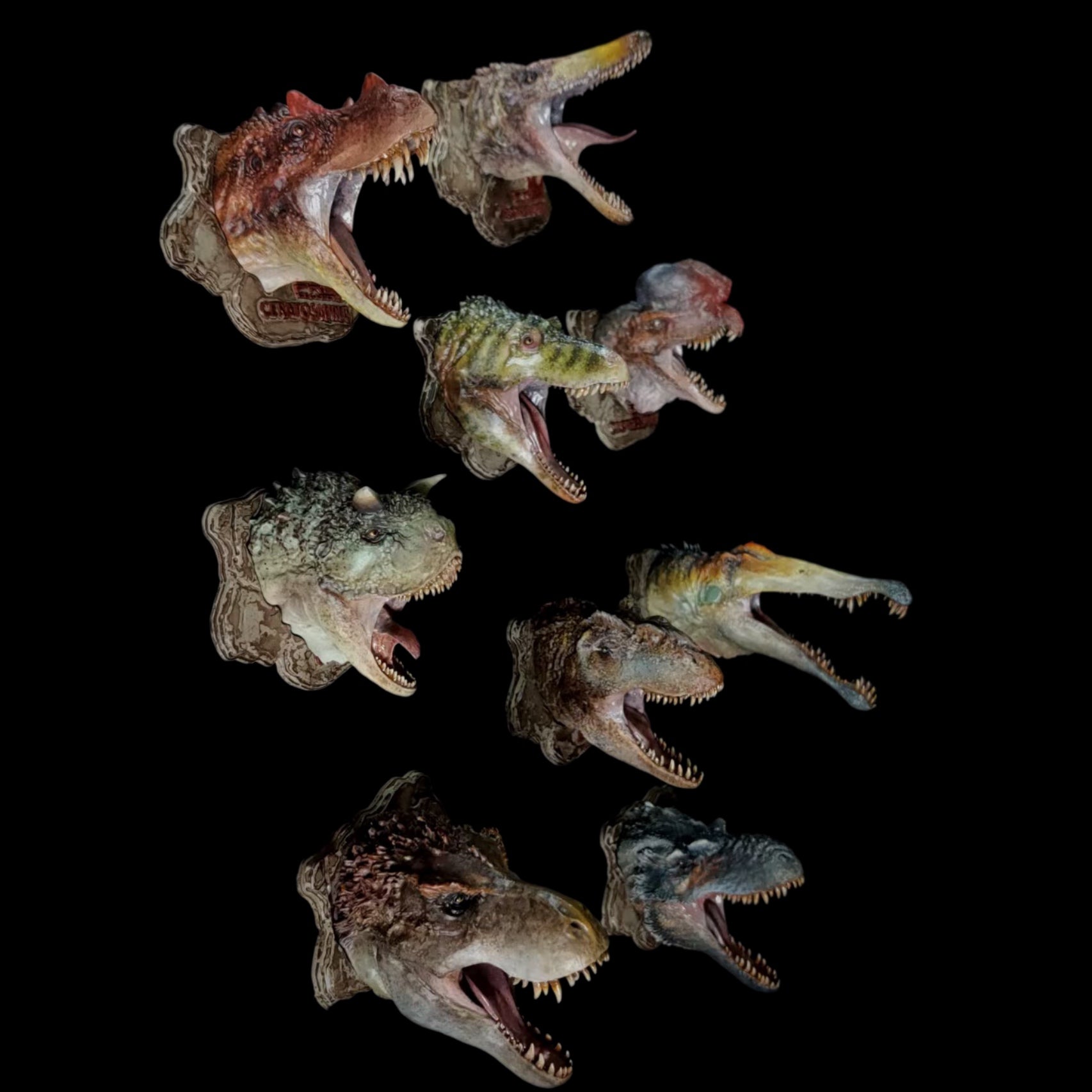 T-Rex Head Collection (Set of 9) - 1:35 Scale Resin Model Kit Magnets & Wall Mounts