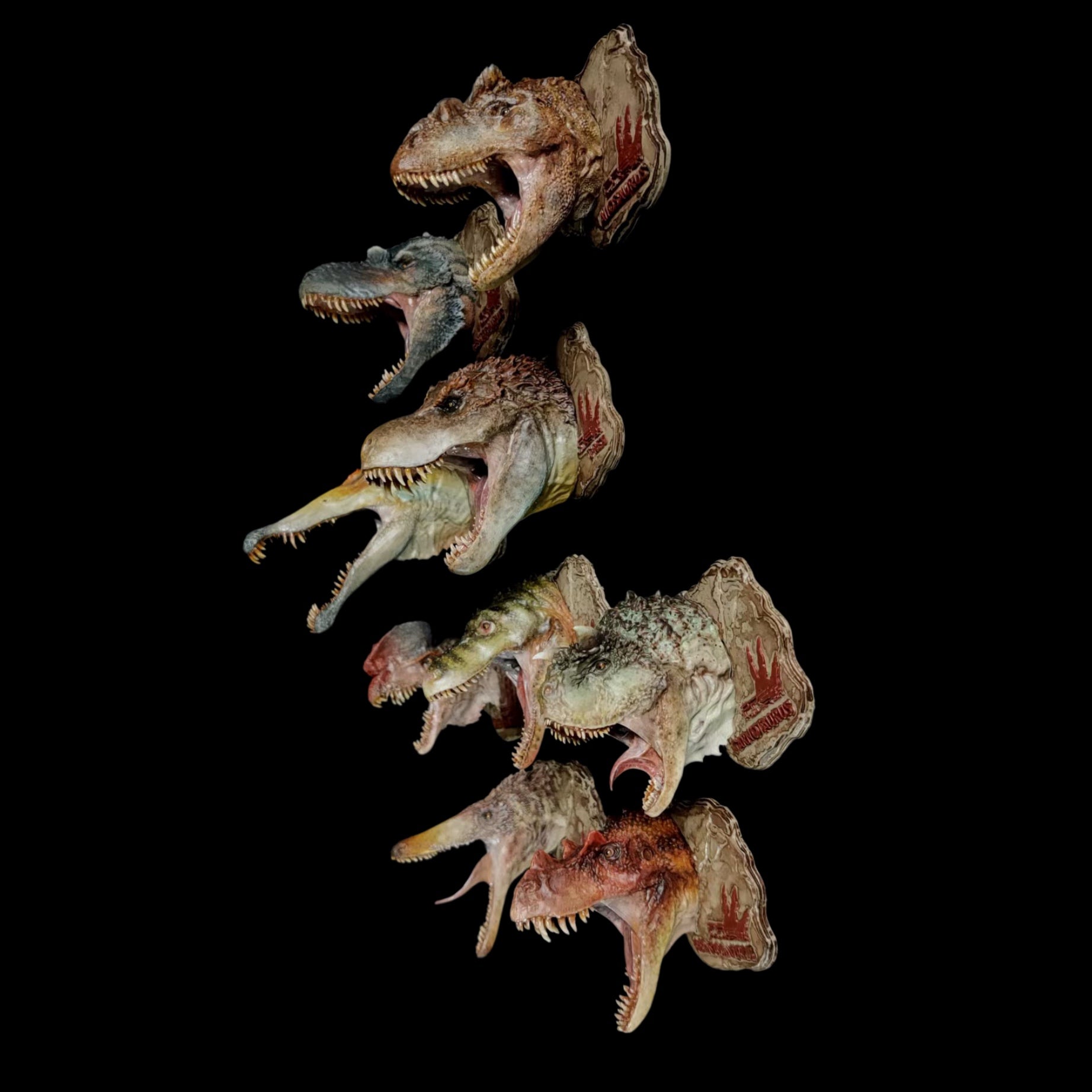T-Rex Head Collection (Set of 9) - 1:35 Scale Resin Model Kit Magnets & Wall Mounts