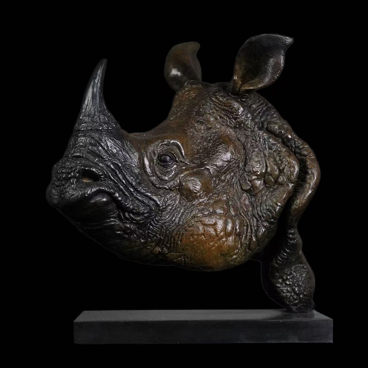 Indian Rhinoceros Head Bronze Statue Memory Museum