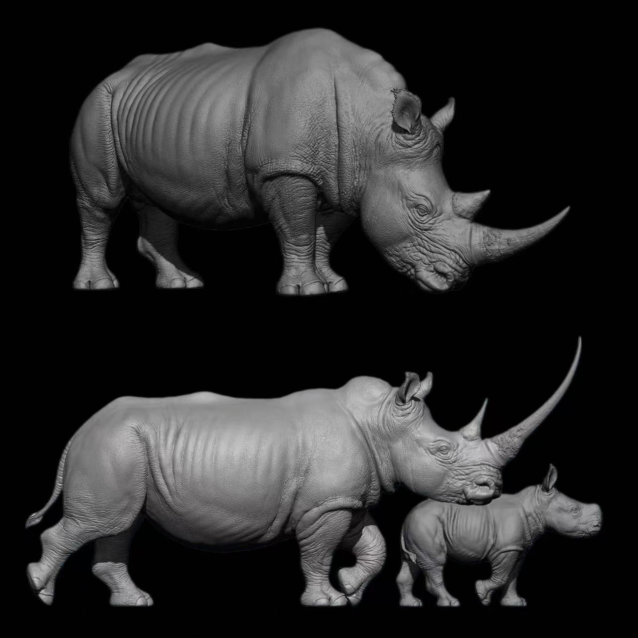 White Rhinoceros statue Model Kit 1:10 1:15 1:18 1:35 Scale