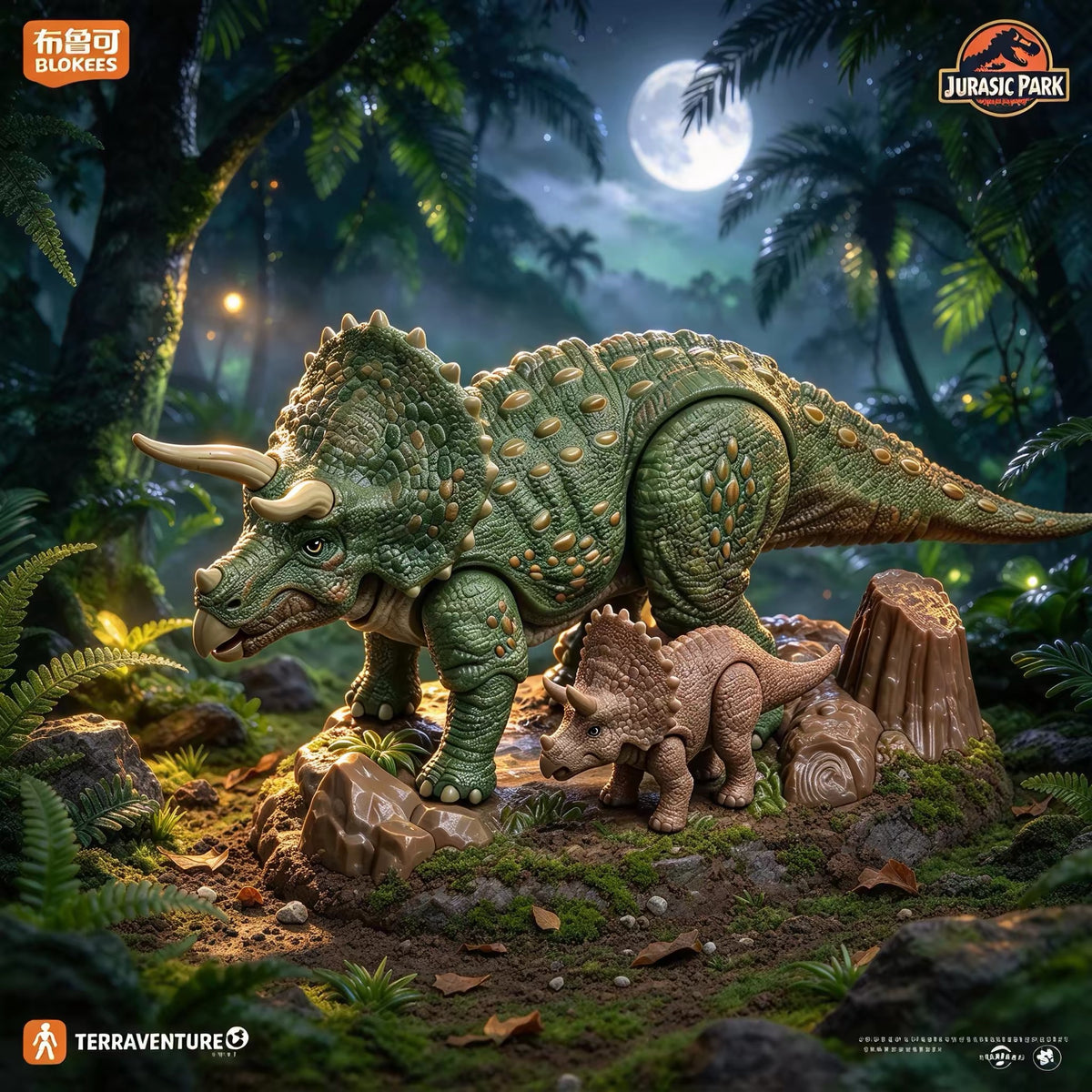 BLOKEES TERRAVENTURE JURASSIC PARK — TC01 TYRANNOSAURUS REX & TC02 TRICERATOPS 1:64 BUILDABLE MODEL KITS