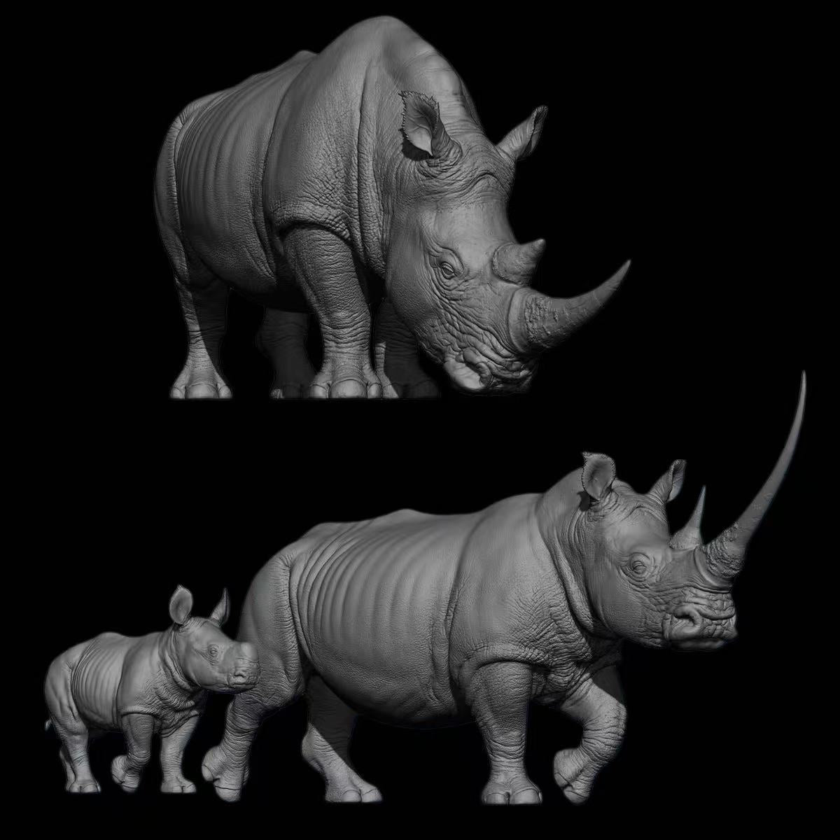 White Rhinoceros statue Model Kit 1:10 1:15 1:18 1:35 Scale