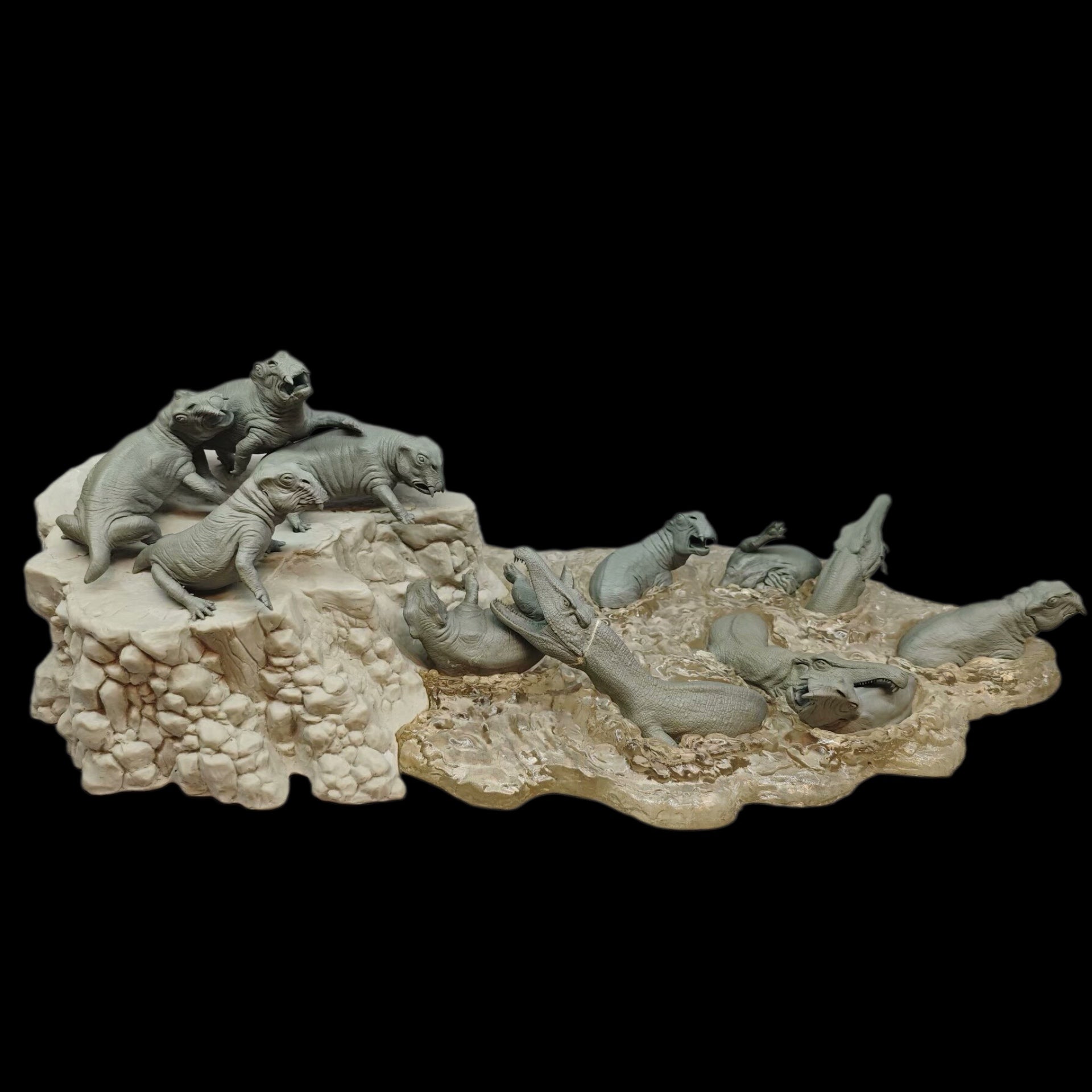 THE CROSSING — CHASMATOSAURUS AMBUSHING LYSTROSAURUS statue Model Kit 1:20 Scale Sen Sen Studio