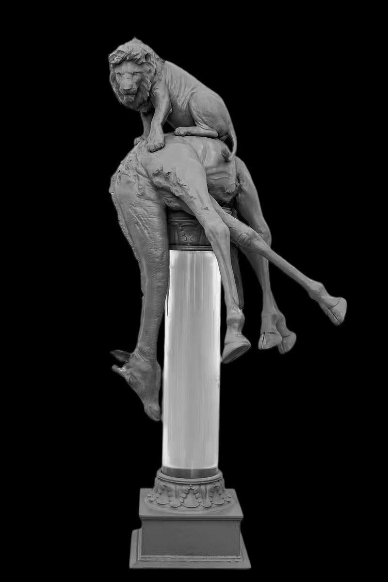 《Kiti cha ufalme》Panthera leo /Giraffa camelopardalis statue Model Kit 1:18 Scale Qi Le Studio