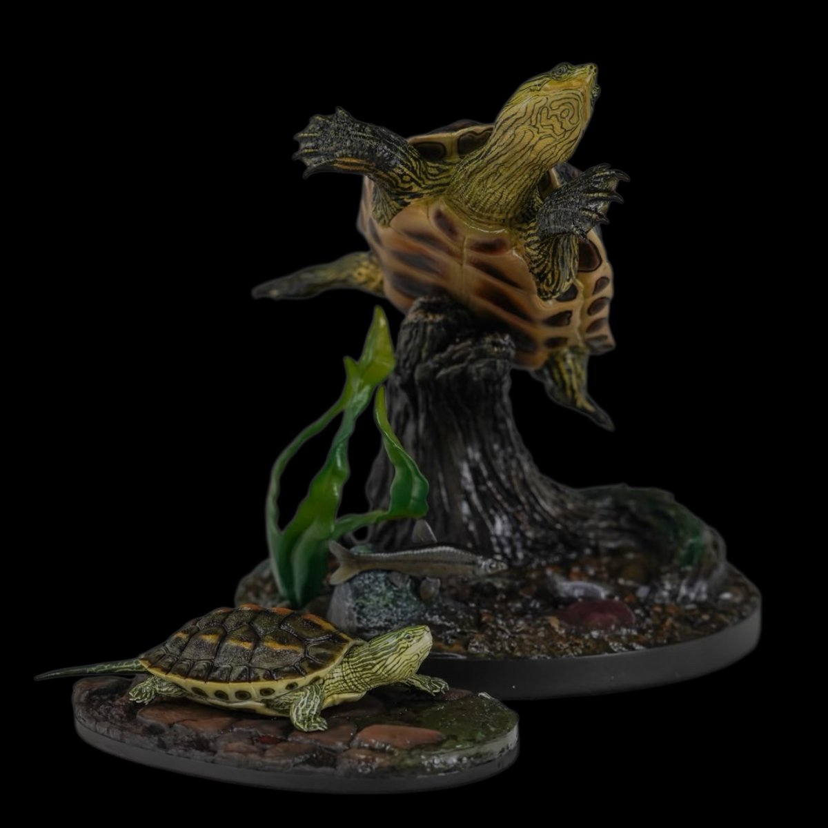 CHINESE STRIPED-NECK TURTLE (MAUREMYS SINENSIS) DUAL-SCENE STATUE SET (PAINTED FINISHED EDITION)