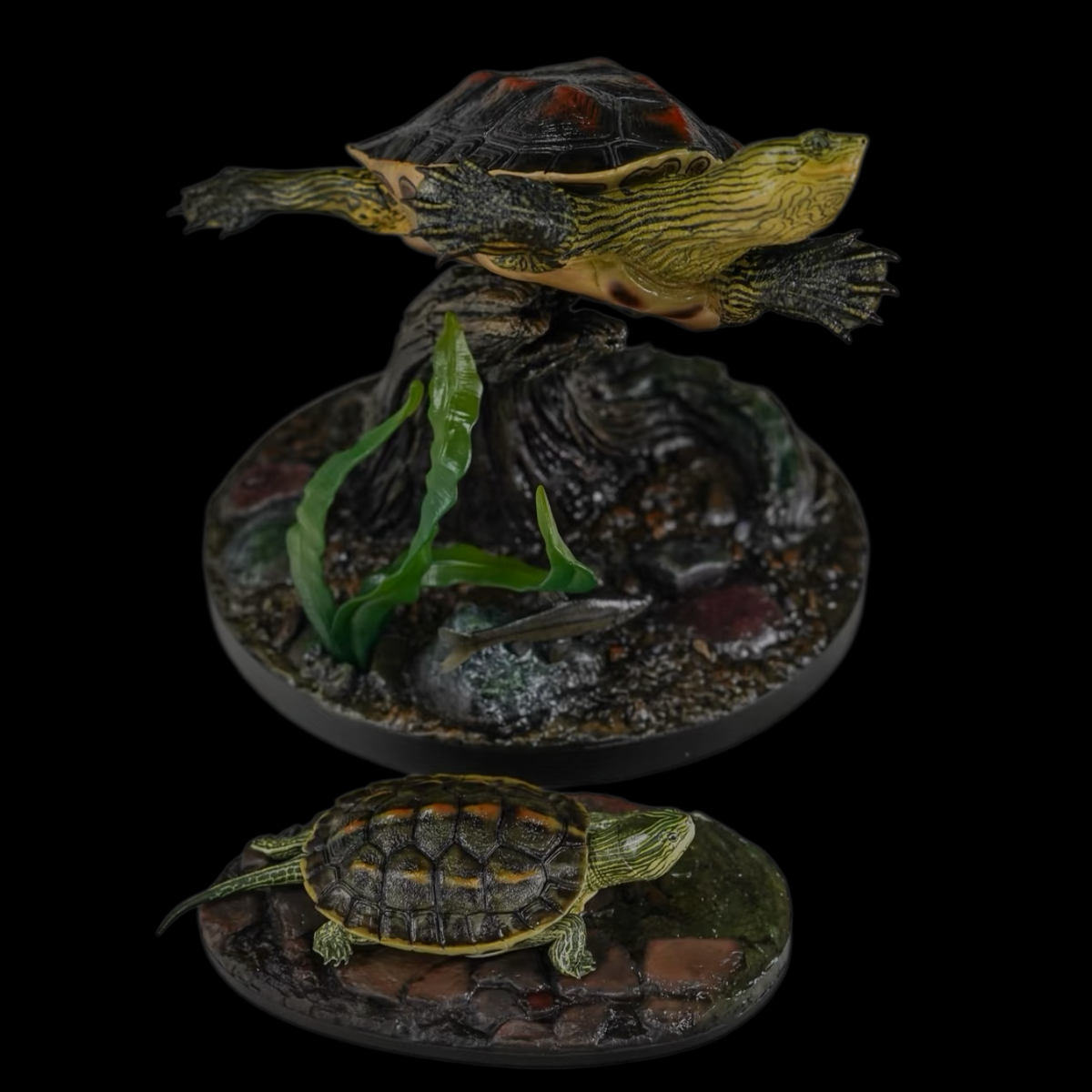 CHINESE STRIPED-NECK TURTLE (MAUREMYS SINENSIS) DUAL-SCENE STATUE SET (PAINTED FINISHED EDITION)