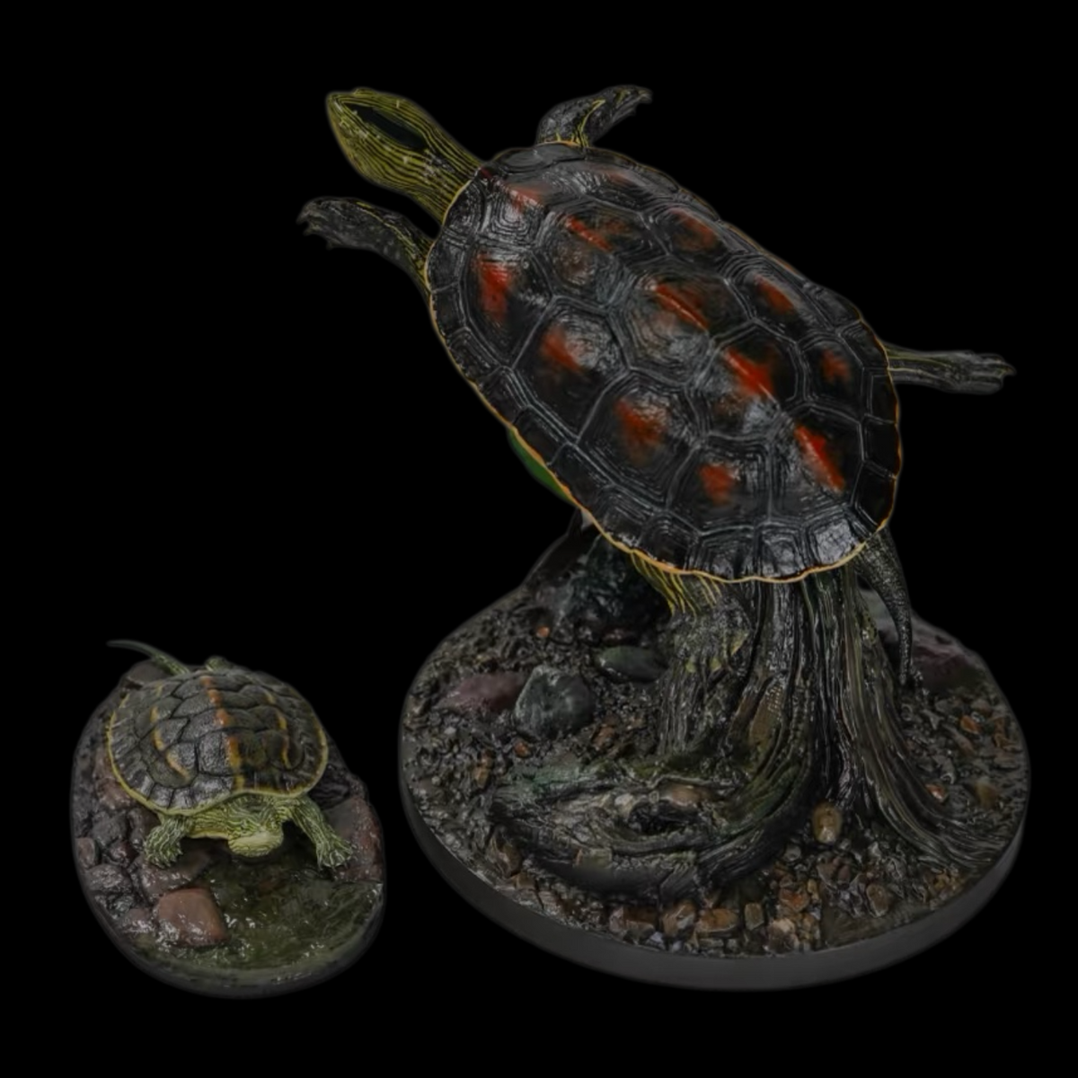 CHINESE STRIPED-NECK TURTLE (MAUREMYS SINENSIS) DUAL-SCENE STATUE SET (PAINTED FINISHED EDITION)