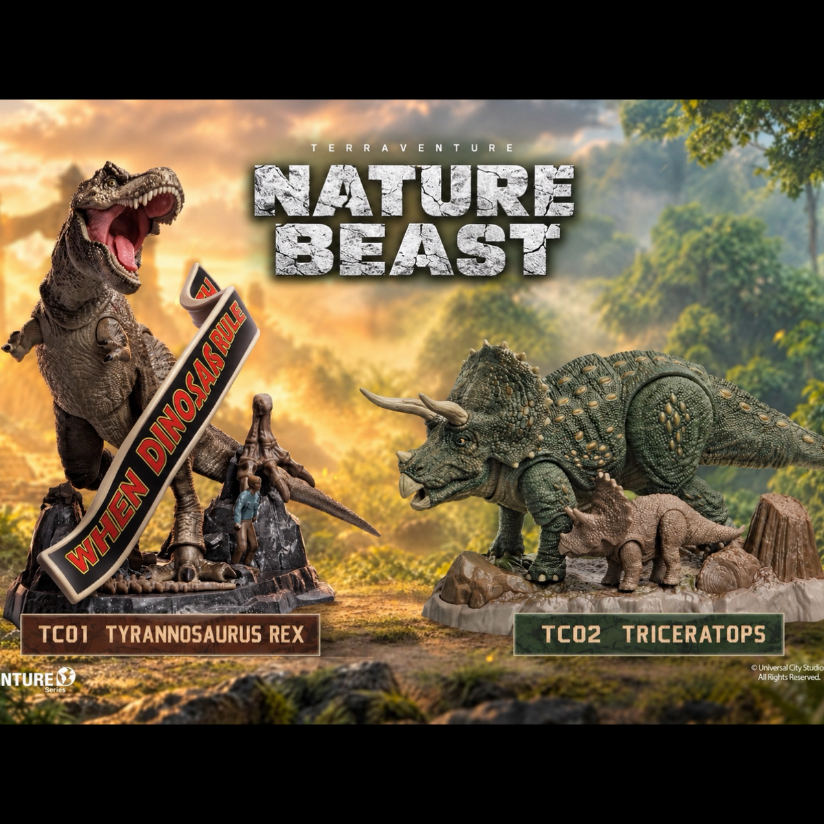 BLOKEES TERRAVENTURE JURASSIC PARK — TC01 TYRANNOSAURUS REX & TC02 TRICERATOPS 1:64 BUILDABLE MODEL KITS